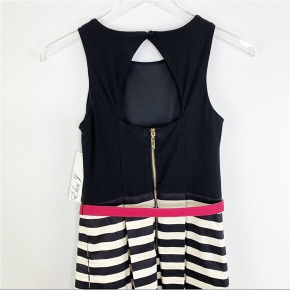 Eliza J Black/Cream Striped Skirt Fit And Flare‎ Dress Size 0 NEW With Tags - Picture 7 of 16